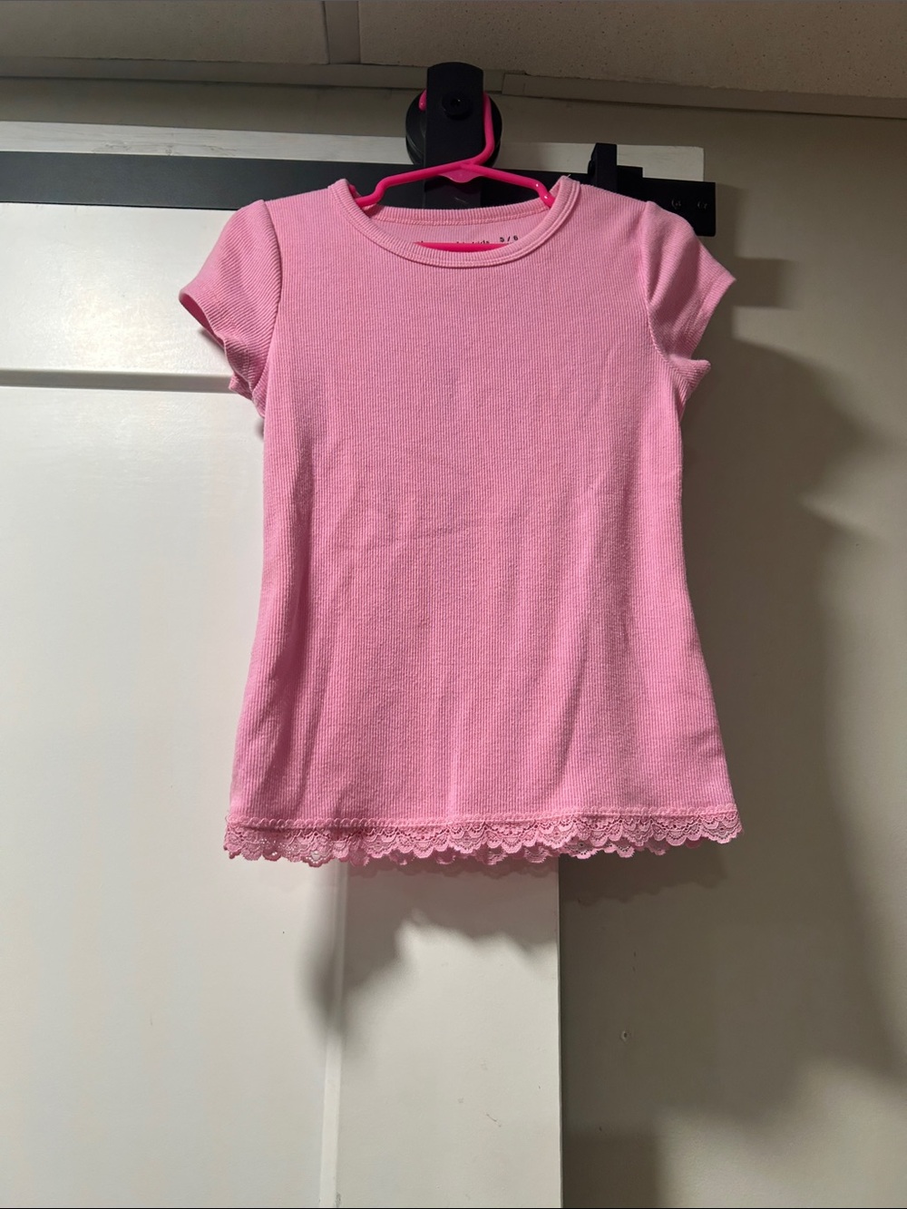 abercrombie kids Pink Short Sleeve Tee with Lace Trim